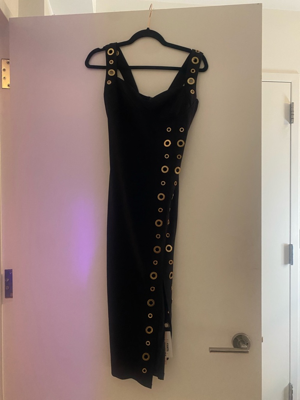 Black Eyelet-Trim Midi Dress
